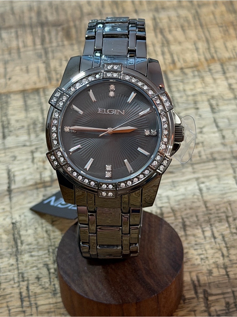 NEW IN BOX Elgin Gunmetal Men’s Watch with Crystal Bezel & Bracelet Set - Picture 5 of 5